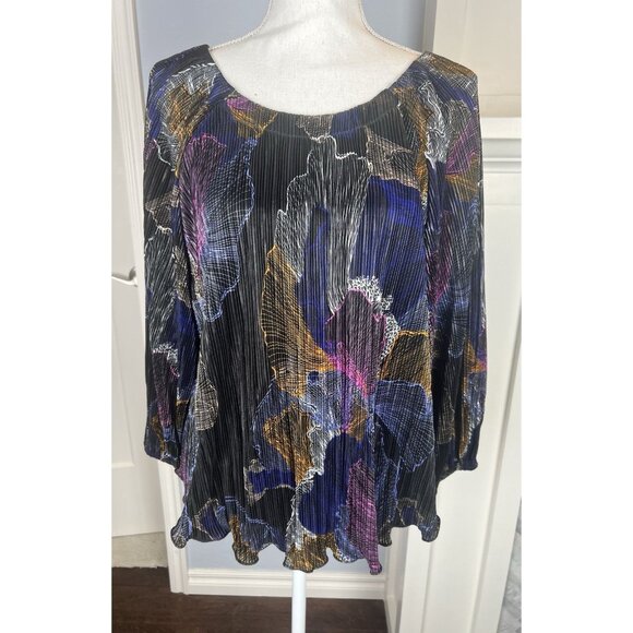 Chico's Fall Color Floral Dolman Sleeve Mini Pleat Blouse Top Women's Size 3 XL - Picture 1 of 10